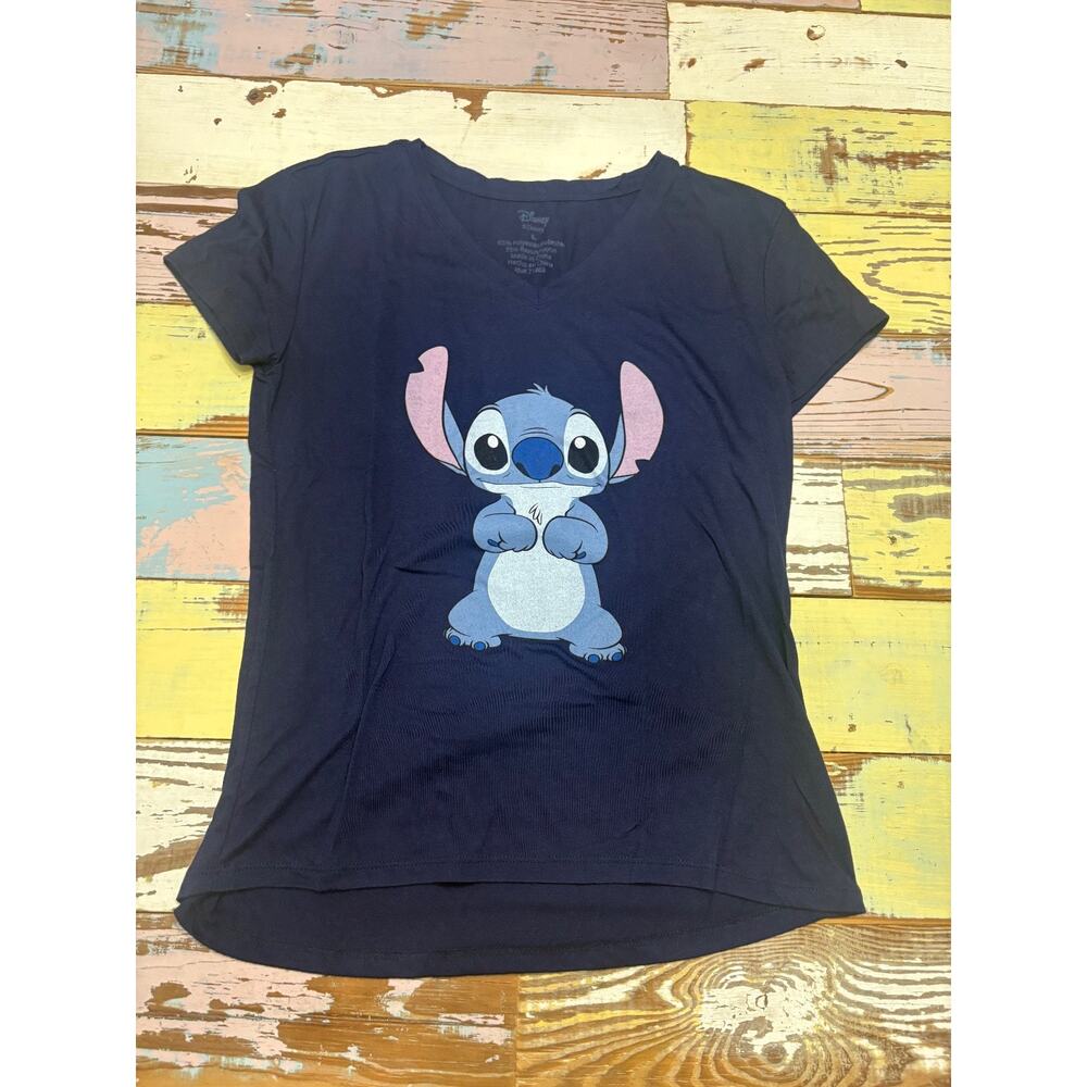 Disney Women Shirt Large Black Stitch V-neck